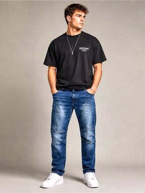 CR7 Cristiano Ronaldo Type-S Moto Jeans Men 31x32 Stretch Blue Skinny Slim Fit